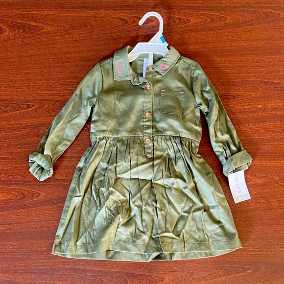 Toddler Girl's Embroidered Sateen Dress 24M Olive Carter's